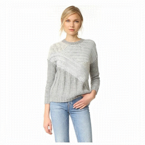 Nwot-Current Elliott Mixed Cable Knit Wool/Alpaca Blend Grey Metallic Sweater